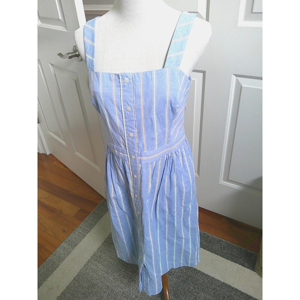 NEW   Draper James Light Blue Striped Button Front Oxford Cotton Sundress Size 6